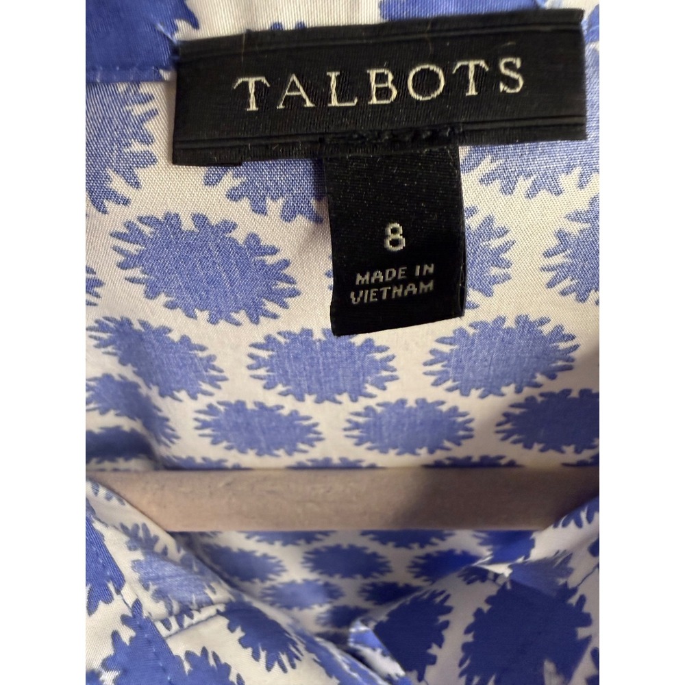Talbots Womens Blue White Sunburst Print Cotton Shirt Dress Belted Size 8 - Picture 6 of 7